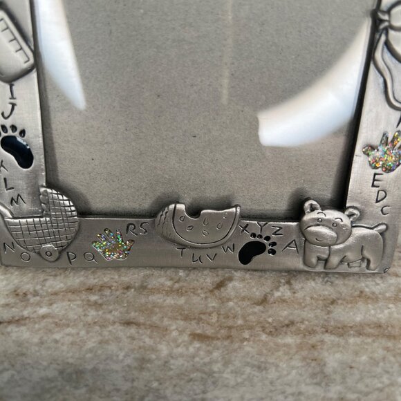 Baby Nursery Picture Frame Pewter Epoxy Desk Top 5”x3.5” Moon Sun Alphabet - Picture 4 of 11